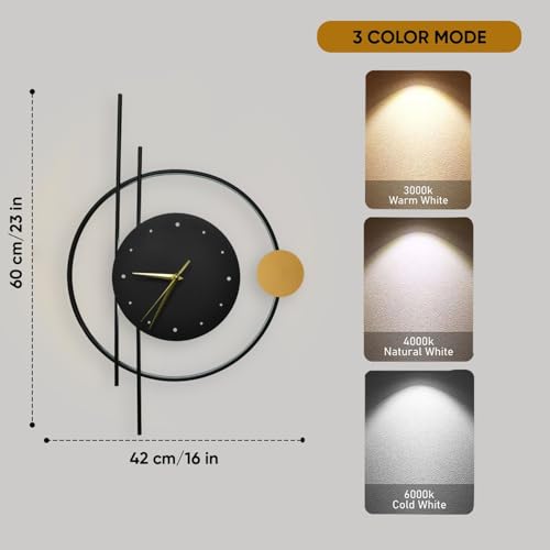 Image of Smartway Denric 6 Watt LED Wall Lamp with Clock Modern Decorative Wall Light with 3 Light Modes (Warm, Natural & Cool White) | Bedroom, Living Room & Bedside