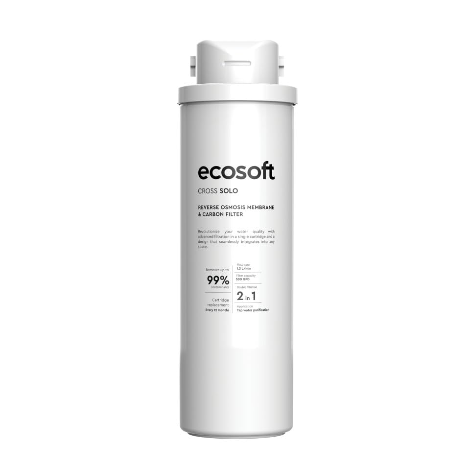 Elemento de Membrana y Filtro de Carbón Ecosoft para Sistema de Ósmosis Inversa CROSS Solo - 99,8% de Pureza | Elimina Bacterias, Virus | Olores y Sabores | Instalación Fácil