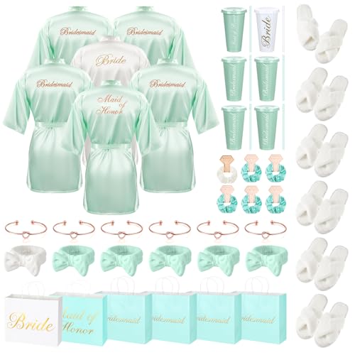 Shyyween 42 Pcs Bridesmaid Bride Robes Set of 6 Bridal