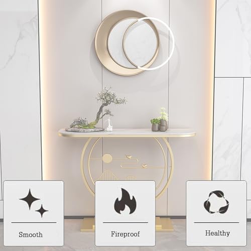 Mesa consola estrecha con estantes de madera y metal para pasillo 5