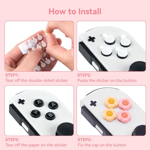 Image of GeekShare Cross D-Pad Button Caps Thumb Grips Set,Silicone ABXY Key Buttons Sticker Compatible with Switch /OLED Joy Con (Pink & Yellow)