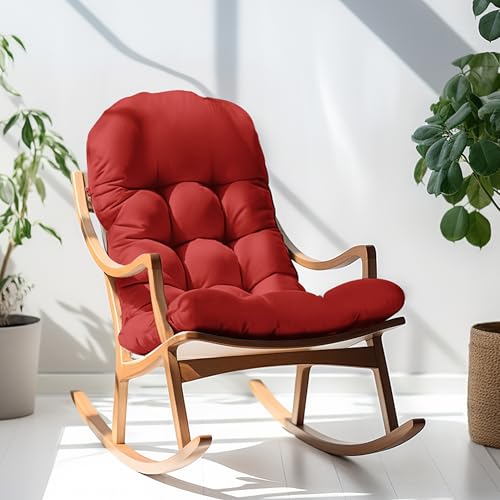 Image of Adirondack Chair Cushion, Rocking Chair Cushion 44x19.4x4 inch, High Back Patio Cushions of Upper and Lower with Ties, Sunscreen and Fade-Resistant (Red, 2)