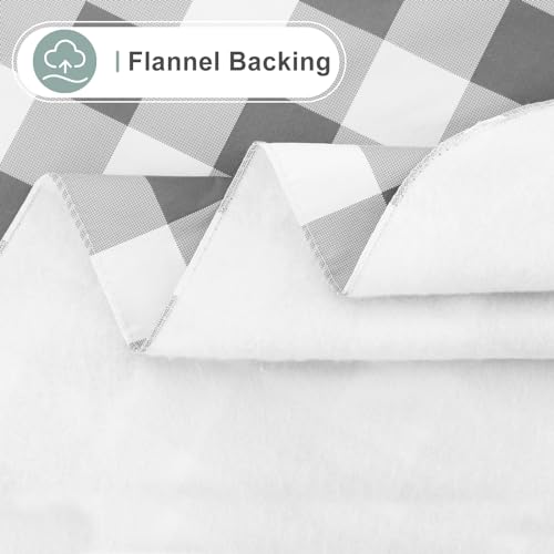 Image of misaya 2 Pack Waterproof Vinyl Table Cloth, Buffalo Flannel Backed Tablecloth, Wipeable Plastic Table Cover for Dinner, Kitchen, Outdoor (60 inch x 102 inch, Grey and White)