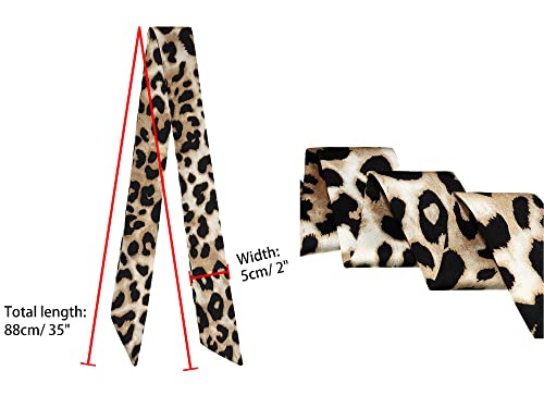 Allegra K 2Pcs Women Skinny Scarf Leopard/Solid Color Hairband Long Neckerchief Neck Scarf2