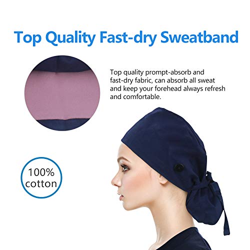 Image of QBA Adjustable Working Cap with Button, Satin-Lined Hat, Cotton Working Hat Sweatband, Elastic Tie Back Hats Unisex