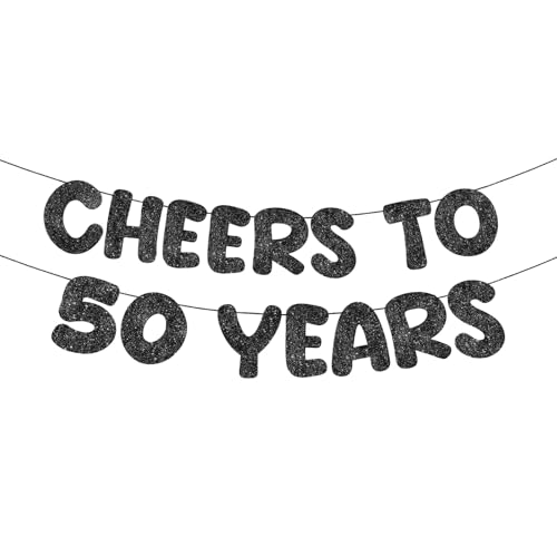 Fulmoon Cheers to 50 Years - Banner de lentejuelas para 50 aniversario de boda, jubilación, decoración de fiesta, kit de guirnalda colgante para hombre y mujer (negro)