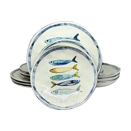 La Mediterránea - Vajilla para 4 personas, 12 platos: 4 platos gr...