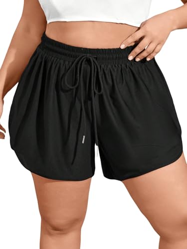 Women's Plus Size Drawstring Waist Swim Shorts Tie Front Track Shorts Bottoms Beachwear3