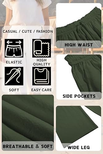 Image of LNX Womens Linen Capri Pants Wide Leg High Waisted Drawstring Casual Cropped Pants with Pockets