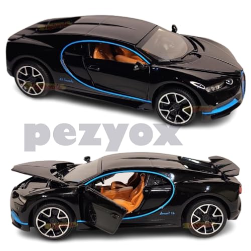 Image of 1:32 Scale Bugatti Chiron Die-Cast Metal Car with Sport car Openable Doors Light and Sound,Pull Back Function Indoor Outdoor Toy for Kids. (Black)