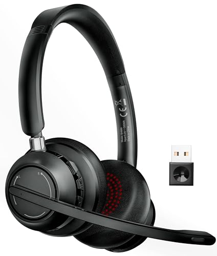Auriculares Inalambricos con Microfono 45 Tiempo de Conversación, Cascos con Microfono para PC con Adaptador USB para PC, Teléfono,Oficina, Zoom, Teams, Skype