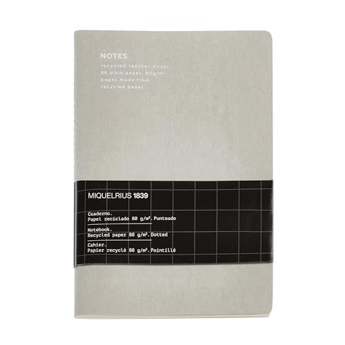 Miquelrius - Flexibles A5-Notizbuch (200 x 140 mm), innen gepunktet, 48 weiße Blätter, 80 g/m² Recyclingpapier, Einband aus recyceltem Leder, Grau