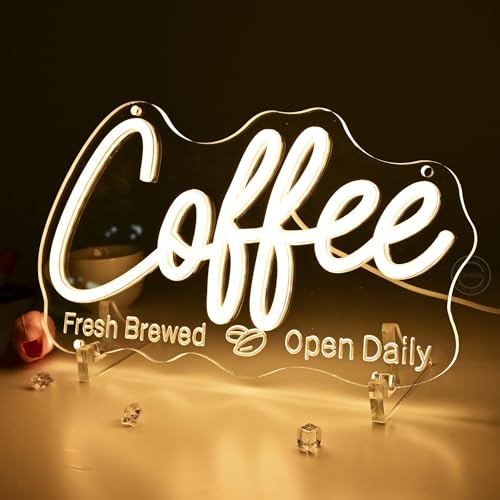Image of Britrio Coffee Neon Sign for Home Coffee Bar Station Kitchen Dinning Room Bedroom Office Wall Decor LED Light Up Cafe Business Sign Shop Restaurant Pub Birthday Party 5V USB Warm White
