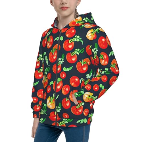 Tomatoes Kids Pullover Hoodies Boys Zip Up Sweatshirts Girls Athletic Clothes with Pocket