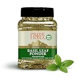 Pride Of India- Organic Basil Leaf Ground- 14 oz (397 gms) Dual Sifter Jar- Certified Pure Indian Tulsi Powder (Ocimum Sanctum)- Best for Culinary Applications, Salads, Tomoto Sauce, Offers Best value