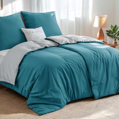 Aisbo Bettwäsche 135x200 4teilig Türkis Grau - Bettwäsche Sets 2...