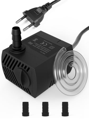 supersuki Aquarium Pumpe 4W 300L/H Mini Wasserpumpe Teichpumpe für Außen Inklusive Netzkabel 2 Düsen für Klein Pump Geeignet für Katzenbrunnen Zimmerbrunnen Garten Miniteich