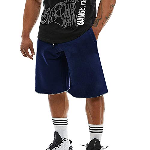 palglg Hombres Shorts Deportivos con Bolsillos Culturismo Aptitud Ajuste Holgado Algodón Azul Oscuro M Cover
