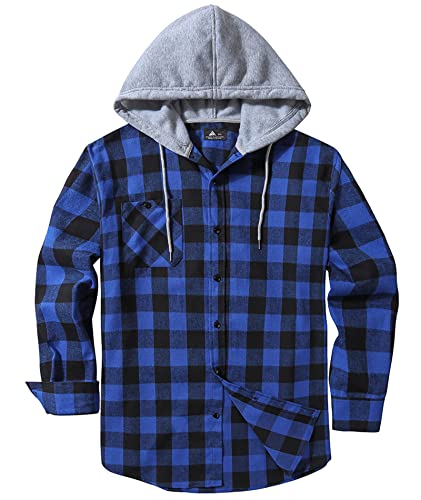 Image of SCODI Mens Flannel Hoodie Shirt Casual Button Down Plaid Long Sleeve Shirts