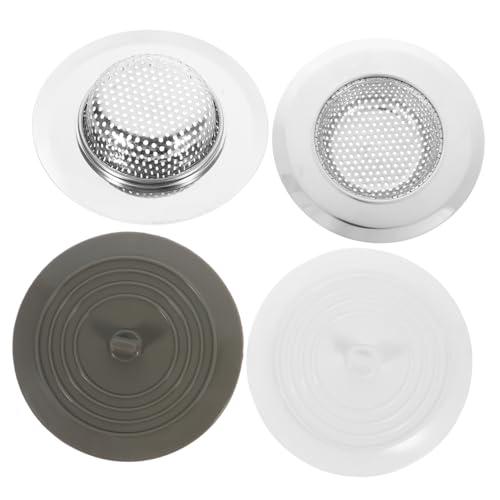 SEWACC 2 Juegos Tapones para Desagüe de Bañera y Fregadero Cubiertas de Silicona Duradera y Filtros Inoxidable para Baño y Cocina Antidesbordamiento y Atrapapelos Compatibles con Varios