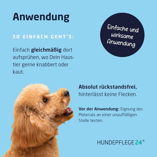Hundepflege24 Knabberschutz Hund 1l DER BITTERSTE, DEM Menschen BEKANNTE WIRKSTOFF gegen Knabbern & Ankauen von Möbel, Kleidung, Schuhe UVM - Anti Knabber Spray & Fernhaltespray Hunde & Katzen