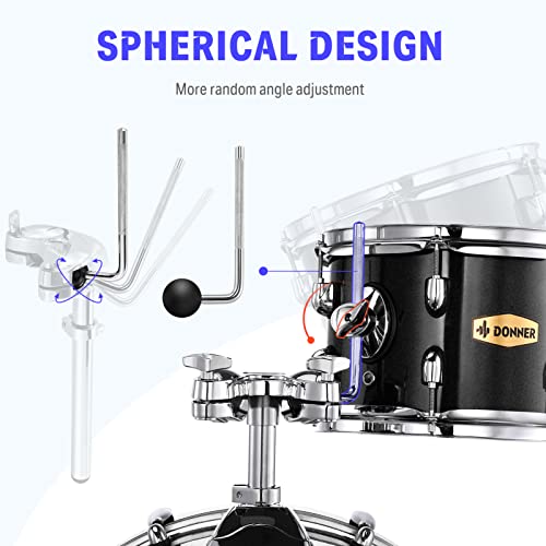 Donner Drum Set Adult with Practice Mute Pad,5-Piece 22 inch Full Size Acoustic Drum Kit, Black- DDS-520 - image 5
