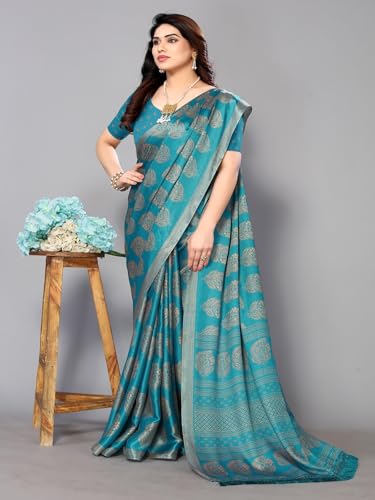 Image of Amazon Brand - Tavasya Womens Blocked Printed Daily Wear Chiffon Georgette Saree With Blouse With Blouse