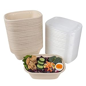 44OZ Disposable bowls with lids, Sugarcane Fiber Paper Bowls take away food containers meal prep food storage deli container 50 PACK