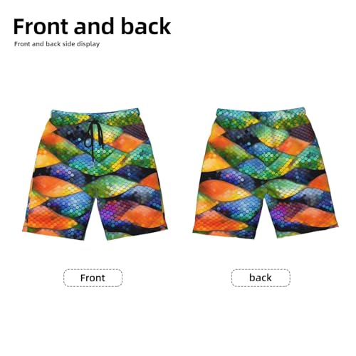 Rainbow Fish Scale Youth Beach Pants, Soft and Breathable, with Drawstring Waist, Suitable for Sports and Leisure.2