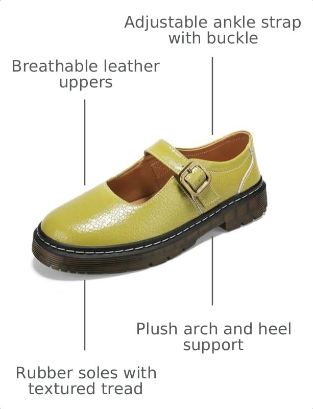 Image of Women's Mary Jane Flat Shoes Comfort Platform Buckle Ankle Strap Flats Breathable Slip On Lightweight Office Work Shoes Pistac,8 US