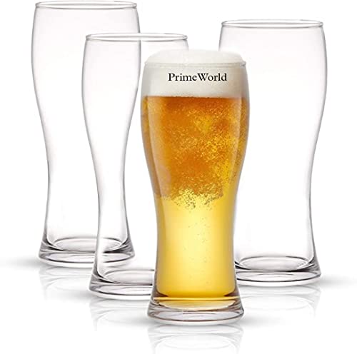 Image of PrimeWorld European Weizen Beer Glass Set of 4 (450 ml) - Premium Clear Craft Beer & Pilsner Glasses, Stylish Cocktail Cups, Ideal Gift for Men