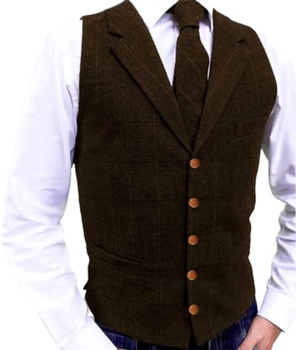 Men's Vest Soft Jacket Herringbone plaid Business Waistcoat for Gentleman Best Man Wedding Vest