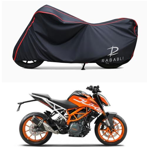 Image of Waterproof Bike Body Cover Compatible for | KTM 490 Duke | Taffeta Fabric, Red Piping Design, Bottom Elastic Fit | Dustproof, Sun UV & Rain Protection for All Bikes