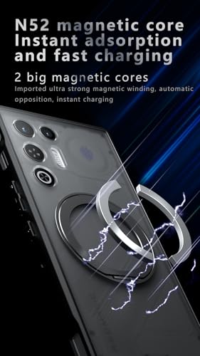 Image of Compatible with ZTE Nubia RedMagic 9 Pro Case Cover,Compatible with ZTE Nubia RedMagic 9S Pro+ Built-in 360Rotating Magnetic Mount Matte Translucent Phone Protective Case Black