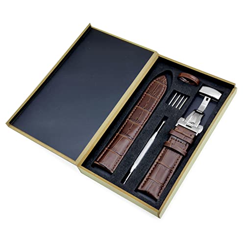 Nice Pies Genuine Calfskin Leather Watch Band,Alligator Grain Deployment Butterfly Buckle Replacement Strap for Men Women 18mm 20mm 22mm 24mm