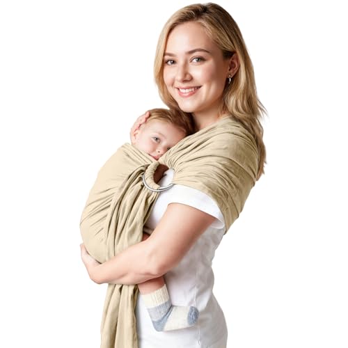 MISSWISDOM Baby Wrap Ring Sling 7-35 lbs, Baby Sling Carrier for Newborn, Toddler, Infant Holder, Lightweight Baby Carrier Wraps, Cream