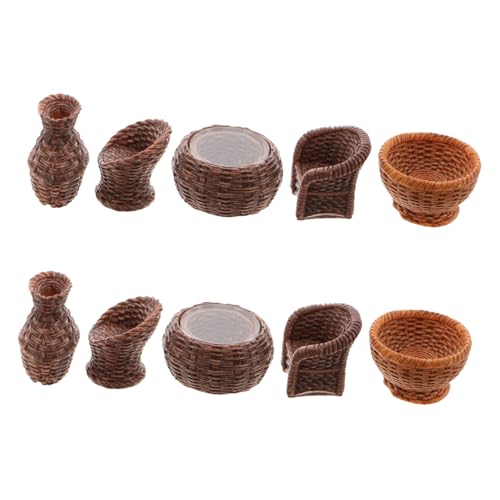 Abaodam 10 Piezas De Adornos De Resina Tejida De Bambú Cesta para Verduras Estatua Organizadora para Manualidades Cesta para Artículos Diversos Estatua para Silla De Casa De Muñecas