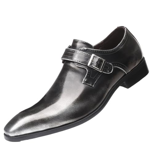 Royal Blue Dress Shoes for Men Office Working Leather Derby Shoes Leather Monk Strap Loafers Shoes(Gray,7.5)