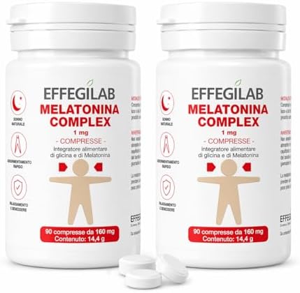 Melatonina 1 Mg Complex per Dormire, con ADENOSINA e GLICINA | Effegilab (180 compresse)