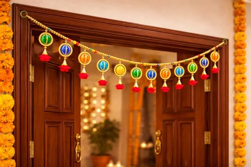 Image of iHandikart Decorative Toran for Door, Handmade Multicolor Toran with Beads & Tassels, Traditional Indian Door Hanging for Diwali, Wedding & Home Entrance Decoration Size (40 Inch)