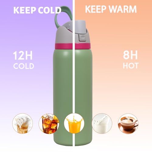 Image of Stainless Steel Water Bottle 32 oz with Flip Lid and Carry Loop (Moss Green, 960 ml)