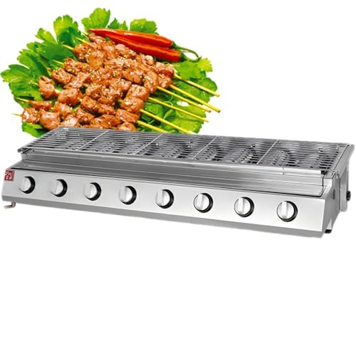 Parrilla de gas, parrilla de barbacoa de acero inoxidable para exteriores, altura ajustable, diseño de mesa para cocinar, acampar, portón trasero y uso en el patio, 8 quemadores