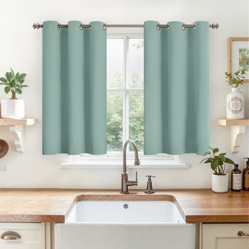 Image of YoungsTex Short Blackout Curtains 40 Inches Length for Bedroom Window - Thermal Insulated with Grommet Room Darkening Drapes for Kitchen Bathroom Basement, 2 Panels, Light Sage, 42 x 40 Inch