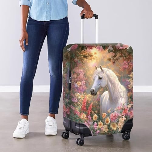 Image of Mumeson White Horse and Butterfly Luggage Cover for Suicase Approved Protector Baggage Gear Dust Covers Protective Fits 18-32 Inch Luggage