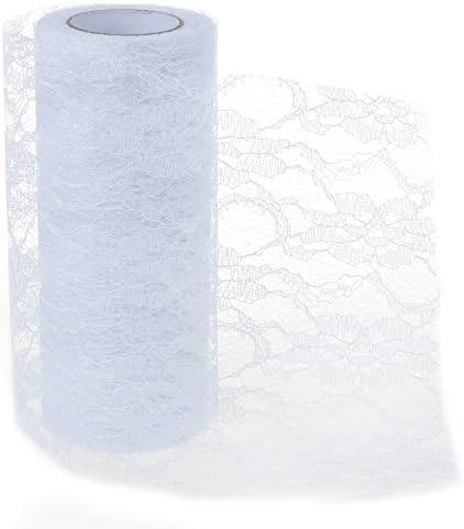 TsunNee 6"x10Yards Glitter Lace Roll Table Runner, Chair Sash, Tutu Material, Lace Bow for Wedding Chair Table Decorations White