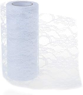 TsunNee 6"x10Yards Glitter Lace Roll Table Runner, Chair Sash, Tutu Material, Lace Bow for Wedding Chair Table Decorations White