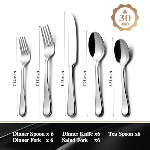 KINGSTONE 30 Pieces Silverware Set for 6, Premium Stainless Steel Flatware Set, Heavy Duty and Modern Design Cutlery Set, Mirror Polished, Dishwasher Safe - Image 3