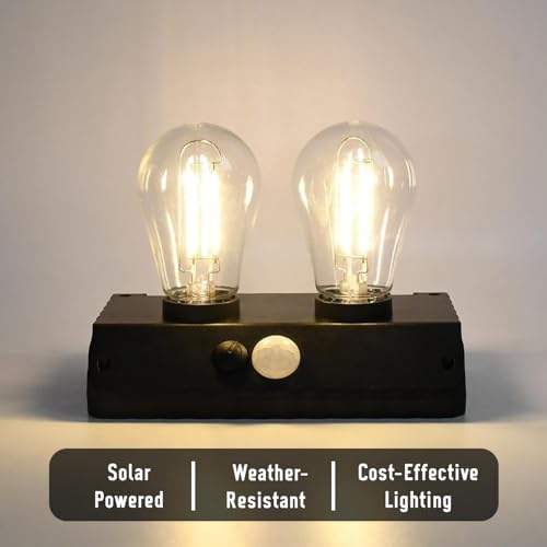 Image of PremiumAV Solar Motion Sensor Wall Light YT-819 - 2W Outdoor LED Lamp with Dual Filament Bulbs, Auto On /Off for Garden, Patio, Walkway, Yard & Security Lighting (1 Pack)