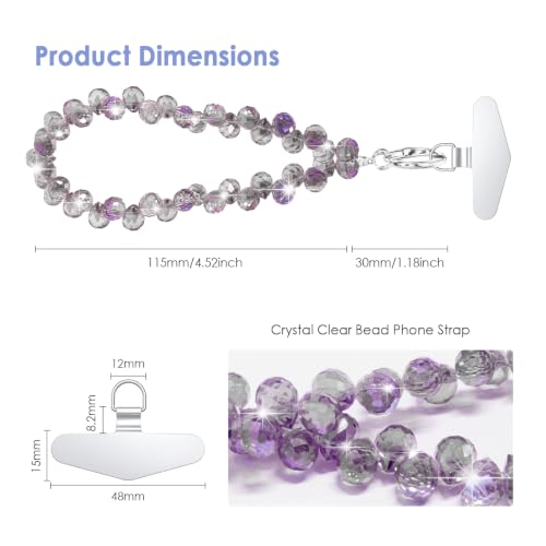 Image of TENOC Beaded Phone Wrist Strap, Blue Violet | Cellphone Lanyard Chain, Sparkling Wristlet Bracelet, Comes with Metal Phone Tether Tab, For Women