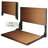 Folding Shower Seat 20'', Large Teak Shower Seat, Folding Shower Bench, Wall Mount Foldable Chair, 500 lbs Capacity, Stainless Steel, Black